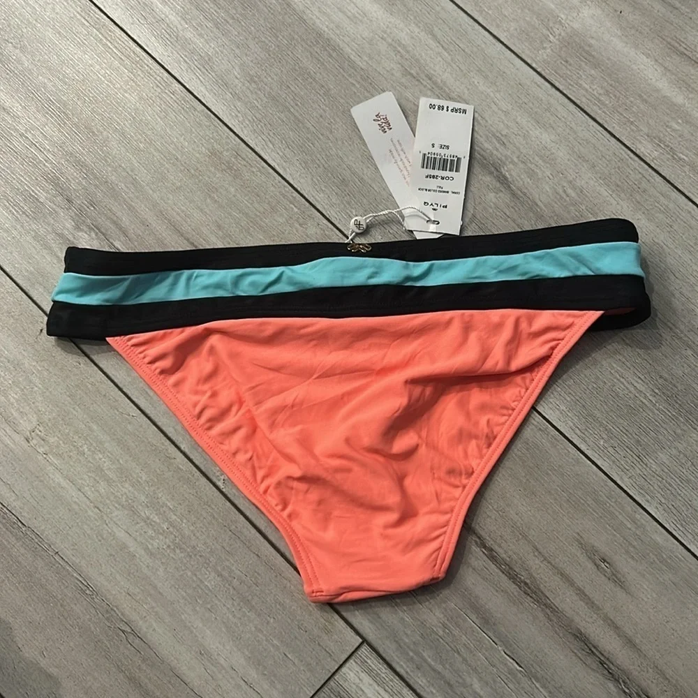 PILYQ Banded color block full back bikini swim bottom size small